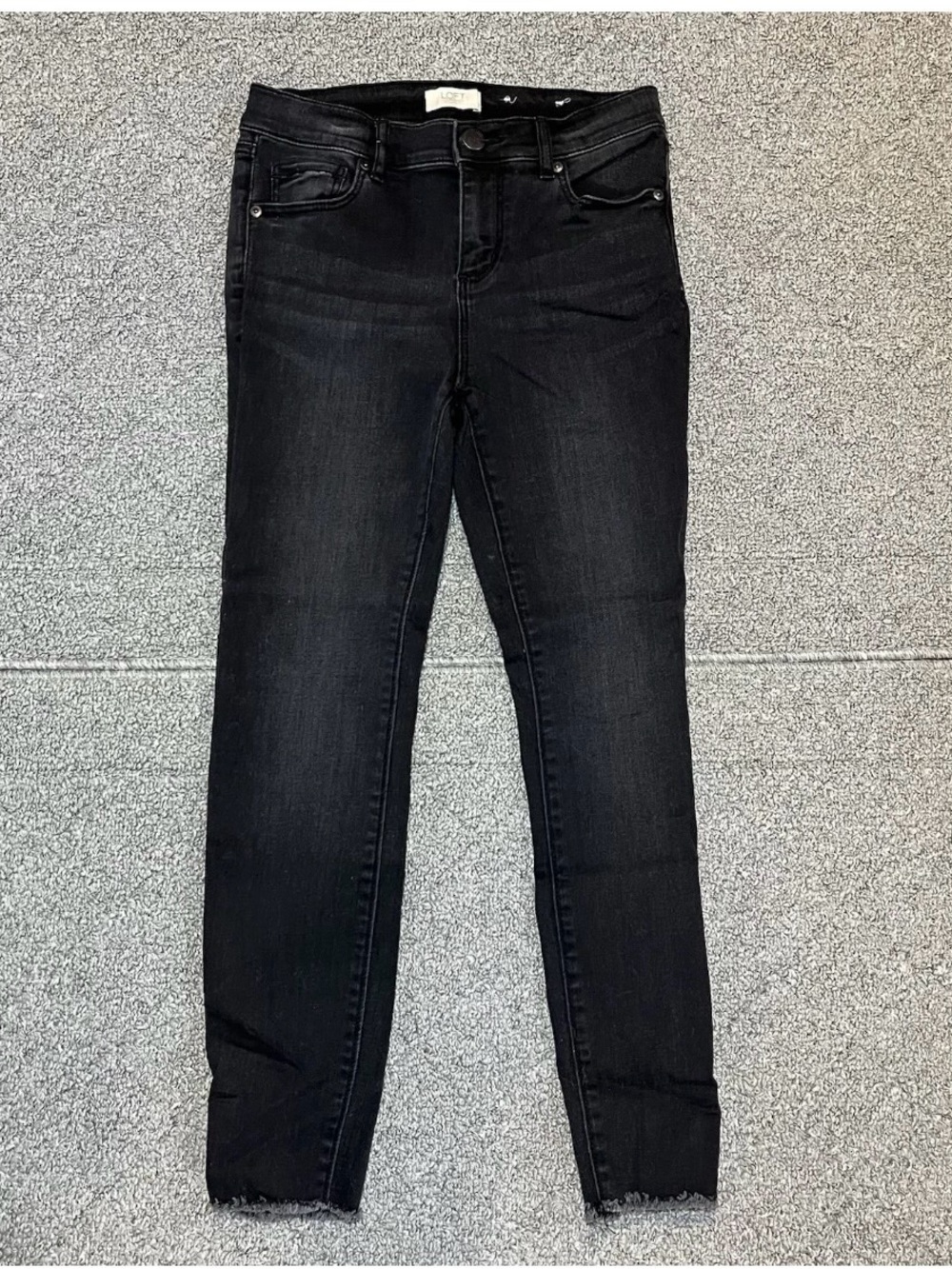 Loft Modern Skinny Jeans Womens Size 4 Black Fringe Hem Denim Mid Rise Ankle